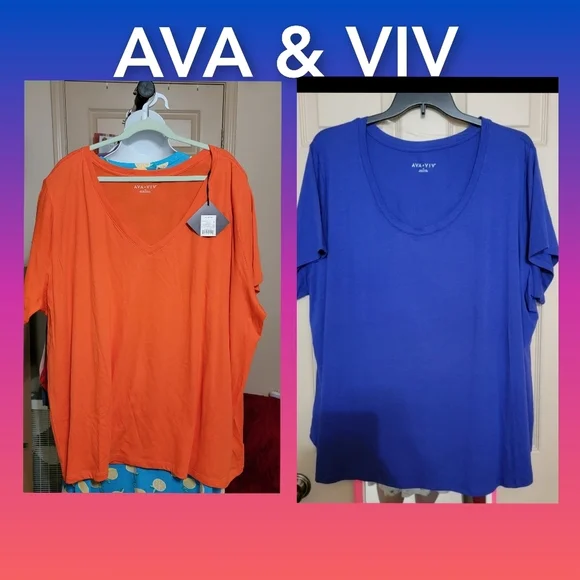 #295 AVA & VIV- Crewneck Short Sleeve T-Shirt- Avail. in Blue or Orange,sze. 4X - Picture 1 of 11